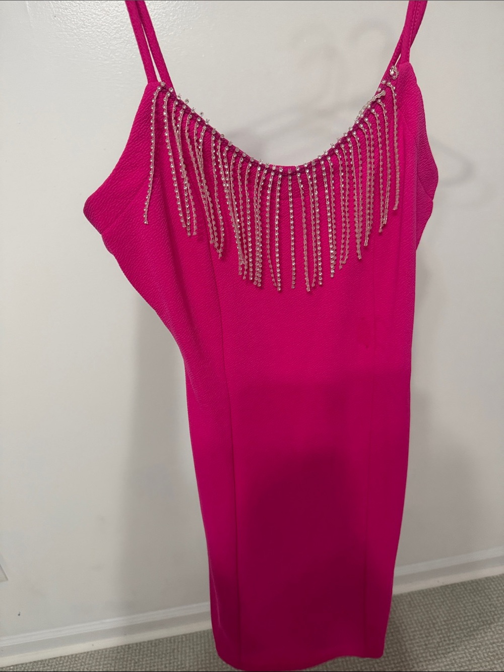 Almost Famous Hot Pink Fringe-Trim Slip Dress